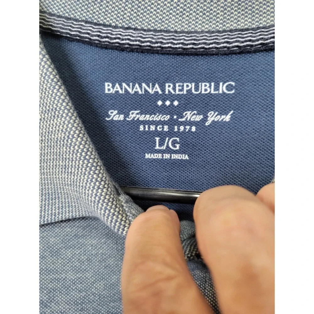 Banana Republic Mens Blue Heathered Pique Polo Elephant Logo Size L Large 216